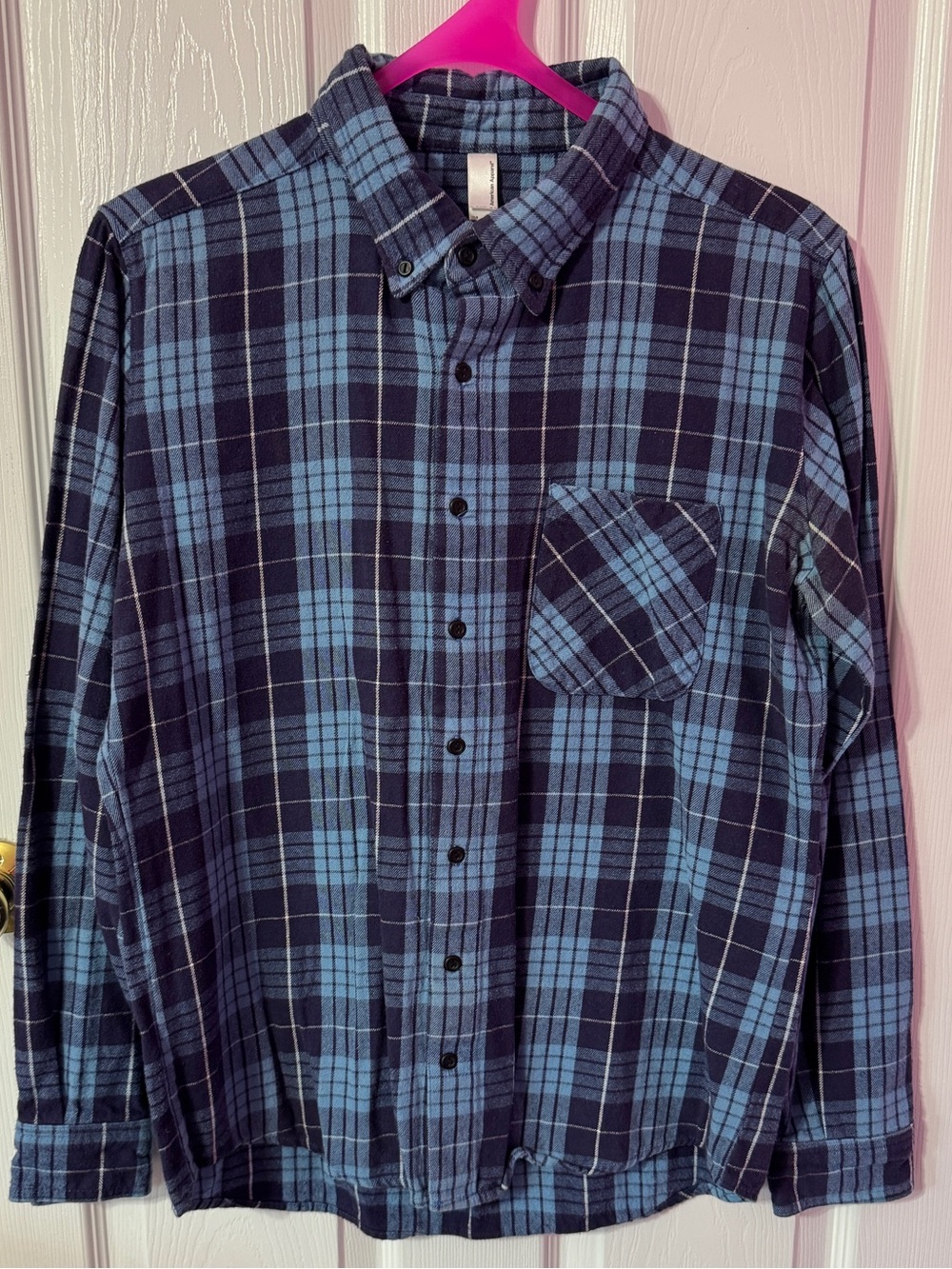 American Apparel Navy and Light Blue Plaid Button-Down Shirt